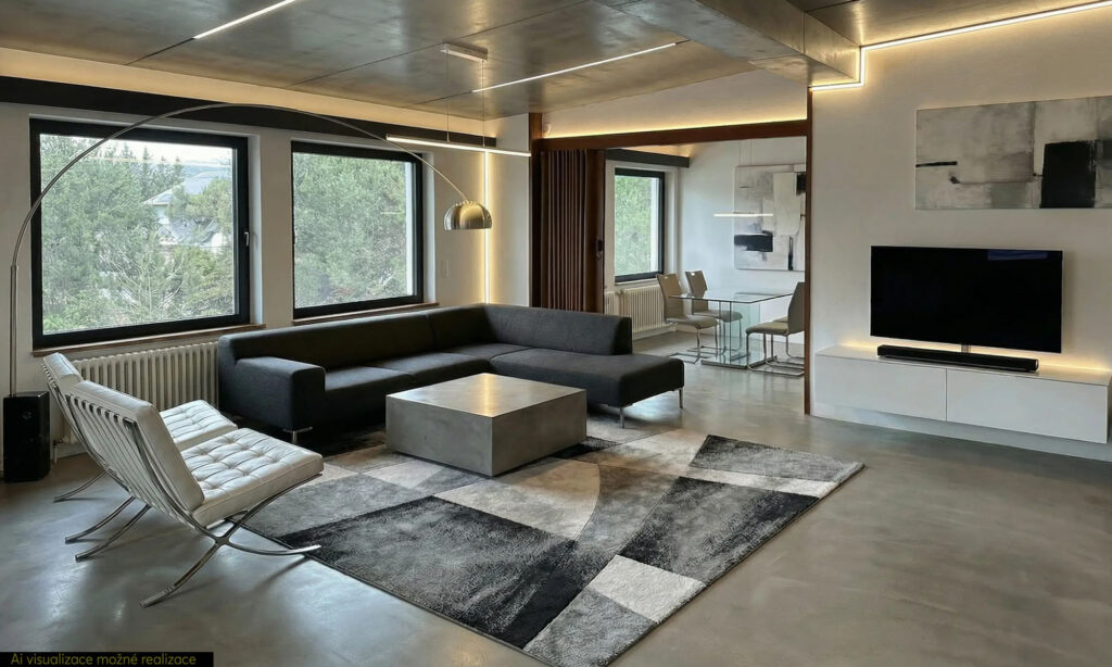 Vila Úvaly - obývací pokoj - Ai visualizace možné realizace