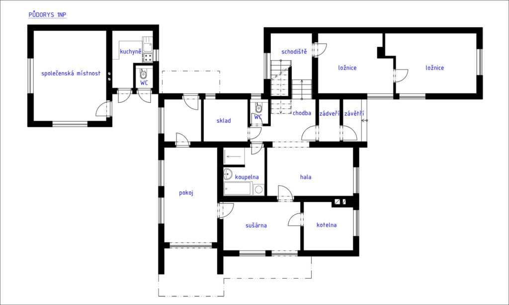 Vila Úvaly - půdorys 1.NN - Současný stav