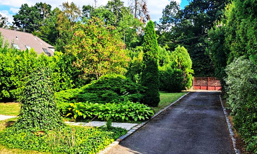 Vila Úvaly - zahrada s příjezdovou cestou - Současný stav